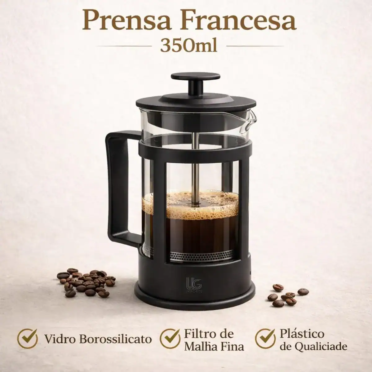 Prensa Francesa Vidro Preto 350ml